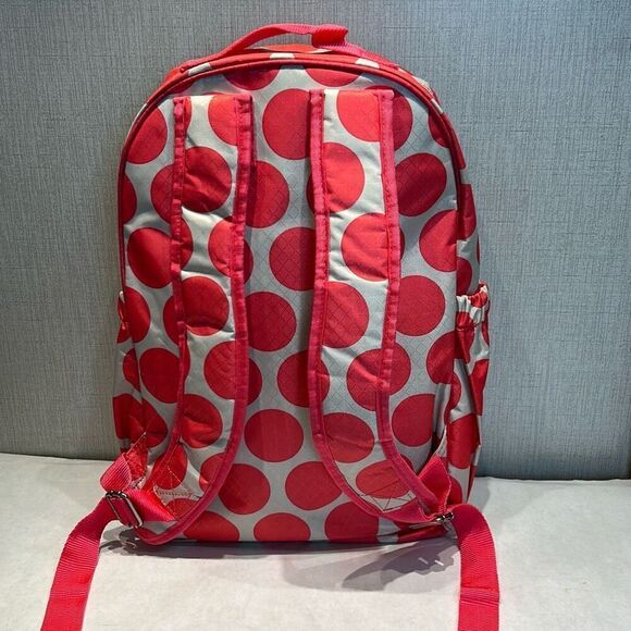 thirty-one Pink Gray Polka Dot Backpack "C" Embroidered School Dance Girls Kids - Picture 4 of 11